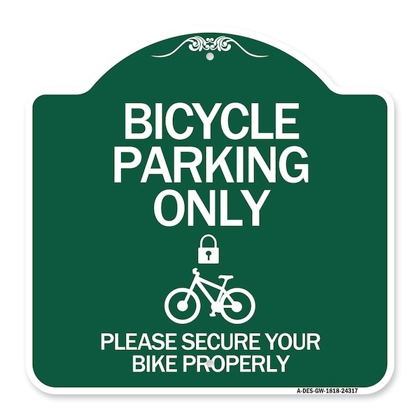 Signmission Bicycle Parking Please Secure Your Bike Properly W/ Cycle & Lock Alum Sign, 18" x 18", GW-1818-24317 A-DES-GW-1818-24317 - main